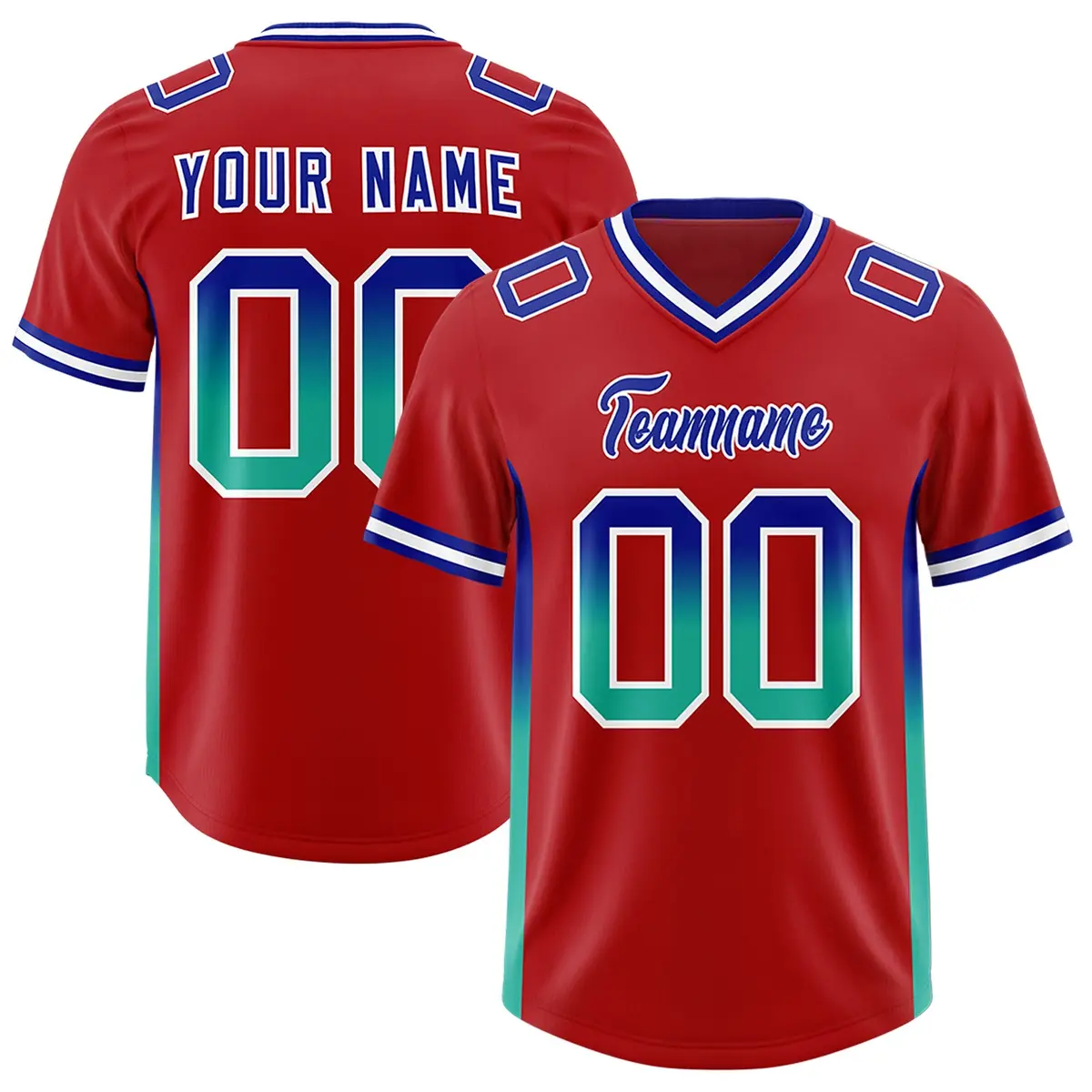 Red Royal and Bright Green Gradient Sides Football Jersey