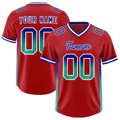 Red Royal and Bright Green Gradient Sides Football Jersey 1