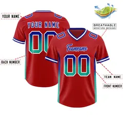 Red Royal and Bright Green Gradient Sides Football Jersey 2