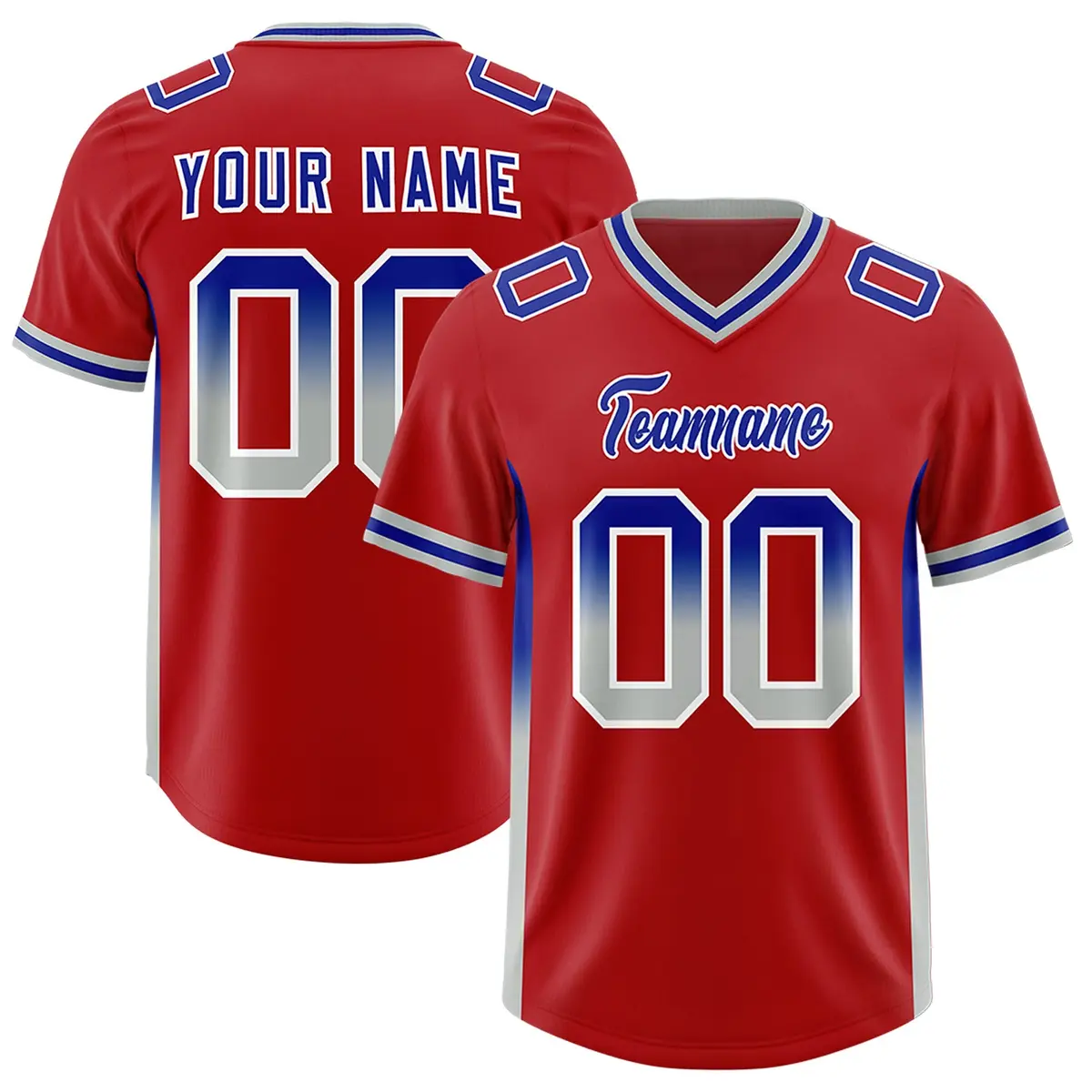 Red Royal and Gray Gradient Sides Fashion Football Jersey
