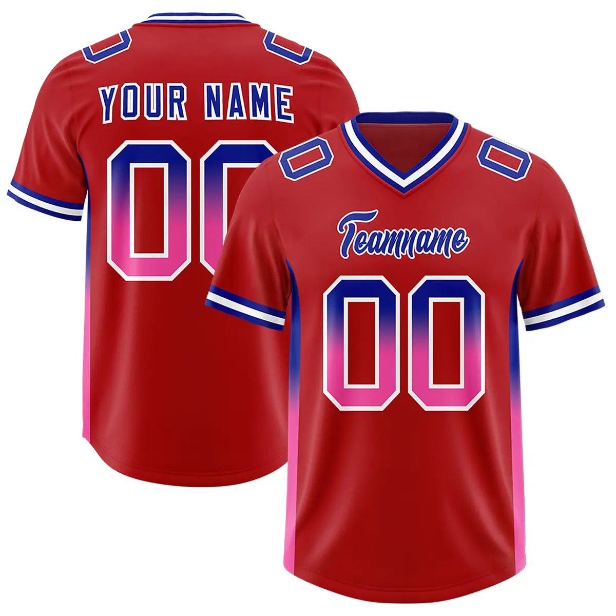 Red Royal and Pink Gradient Sides Fashion Football Jersey