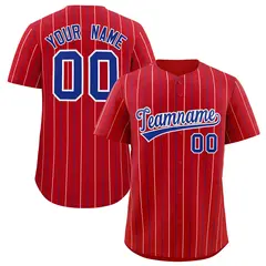 Red Royal and White Bi-Color Stripes Fashion Baseball Jersey 1