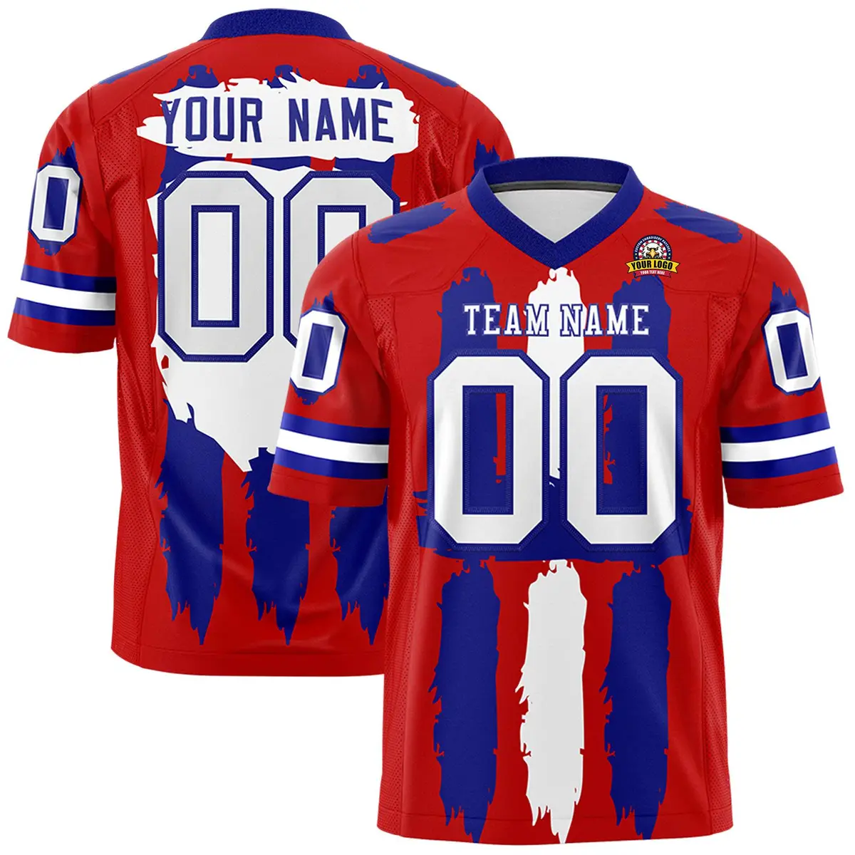 Red Royal and White Graffiti Flag Football Jersey