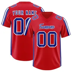 Red Royal and White Side Stripe Football Jersey 1