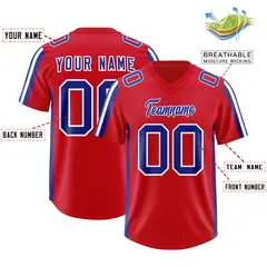 Red Royal and White Side Stripe Football Jersey 2