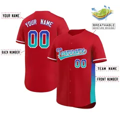 Red Royal-Aqua Gradient Font Side Baseball Jersey 2