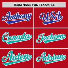 Red Royal-Aqua Gradient Font Side Baseball Jersey 3