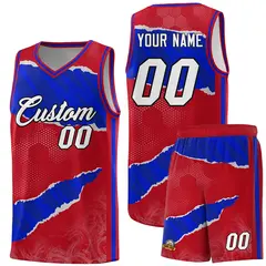 Red Royal-Black Tear Graffiti Sports Basketball Jersey