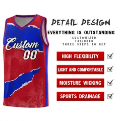 Red Royal-Black Tear Graffiti Sports Basketball Jersey 2