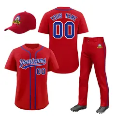 Red Royal Blue Baseball Jersey Pants Hat Uniform Package