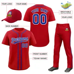 Red Royal Blue Baseball Jersey Pants Hat Uniform Package 2