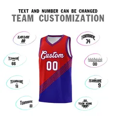 Red Royal Blue Diagonal Stripe Color Block Basketball Jersey 4