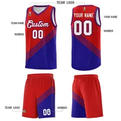 Red Royal Blue Diagonal Stripe Color Block Basketball Jersey 5