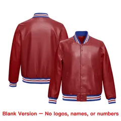 Red Royal Blue Faux Leather Letterman Jacket Full-Snap Varsity 6