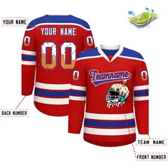 Red Royal Blue Ice Cream Helmet Pattern Hockey Jersey 2