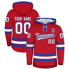 Red Royal Blue Lace-Up Neck Hockey Hoodie Classic Style 1