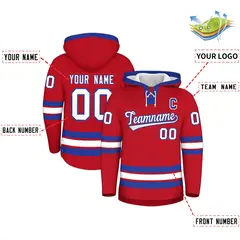 Red Royal Blue Lace-Up Neck Hockey Hoodie Classic Style 2