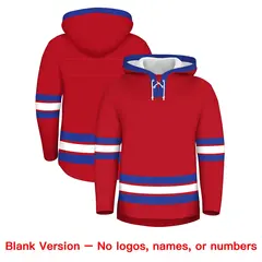Red Royal Blue Lace-Up Neck Hockey Hoodie Classic Style 7