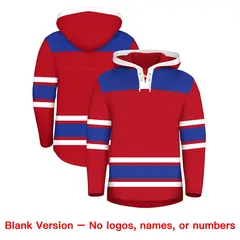 Red Royal Blue Lace-Up Neck Raglan Hockey Hoodie Jersey 7