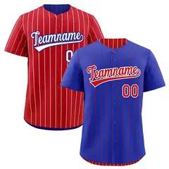 Red Royal Blue Reversible Stripe Baseball Jersey 1
