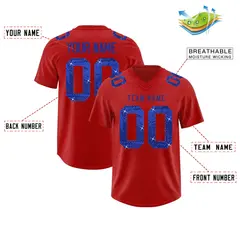 Red Royal Blue Sequin Lettering Football Jersey 2
