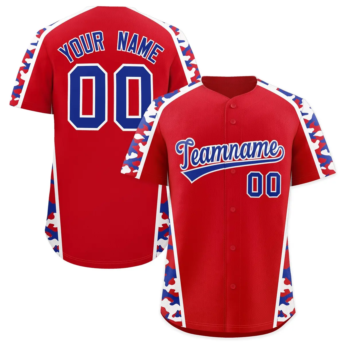 Red Royal Blue Side Camo Baseball Jersey