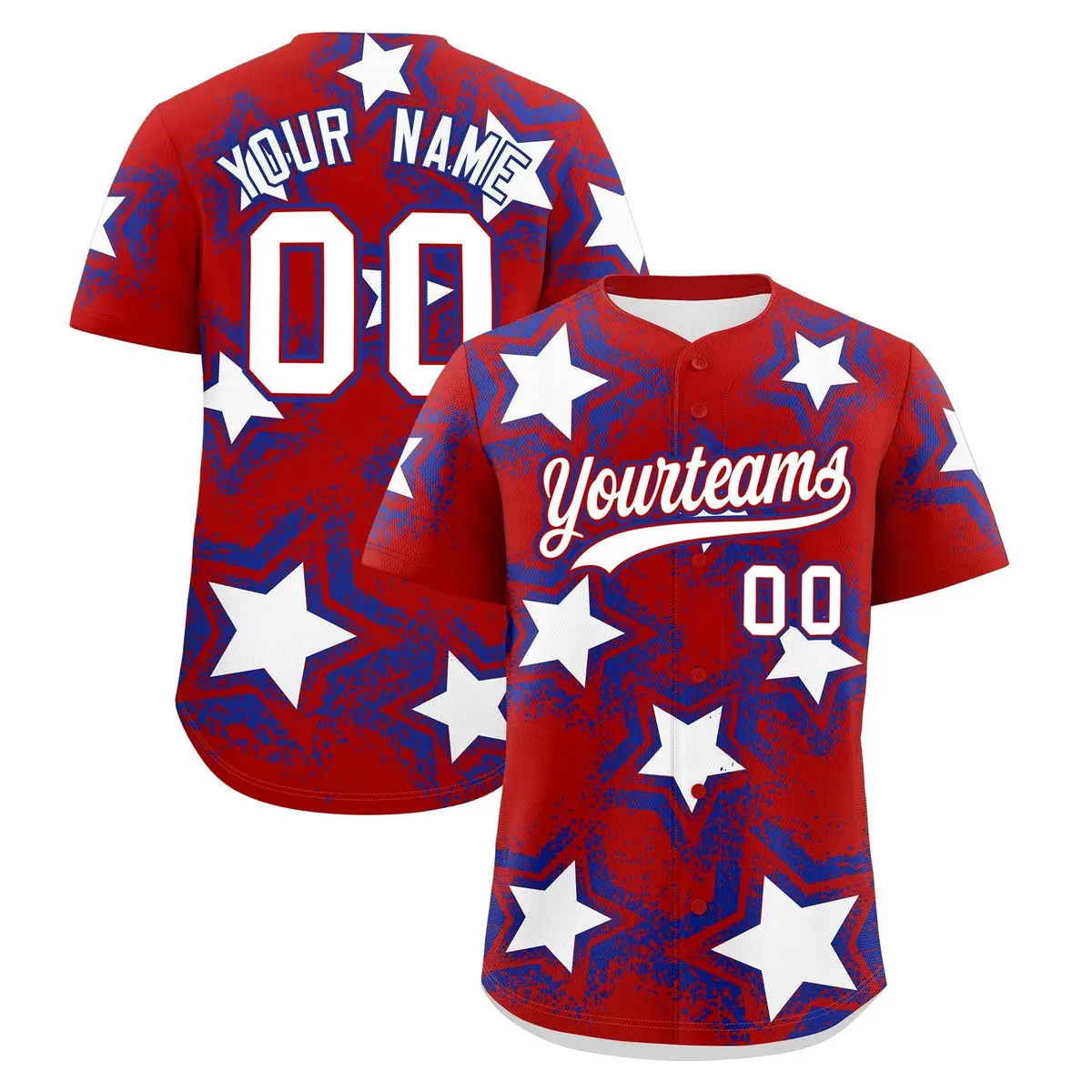 Red Royal Blue Star Graffiti Baseball Jersey