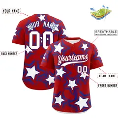 Red Royal Blue Star Graffiti Baseball Jersey 2