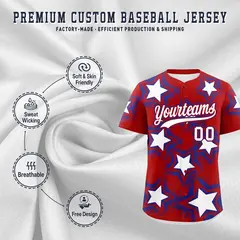 Red Royal Blue Star Graffiti Baseball Jersey 3