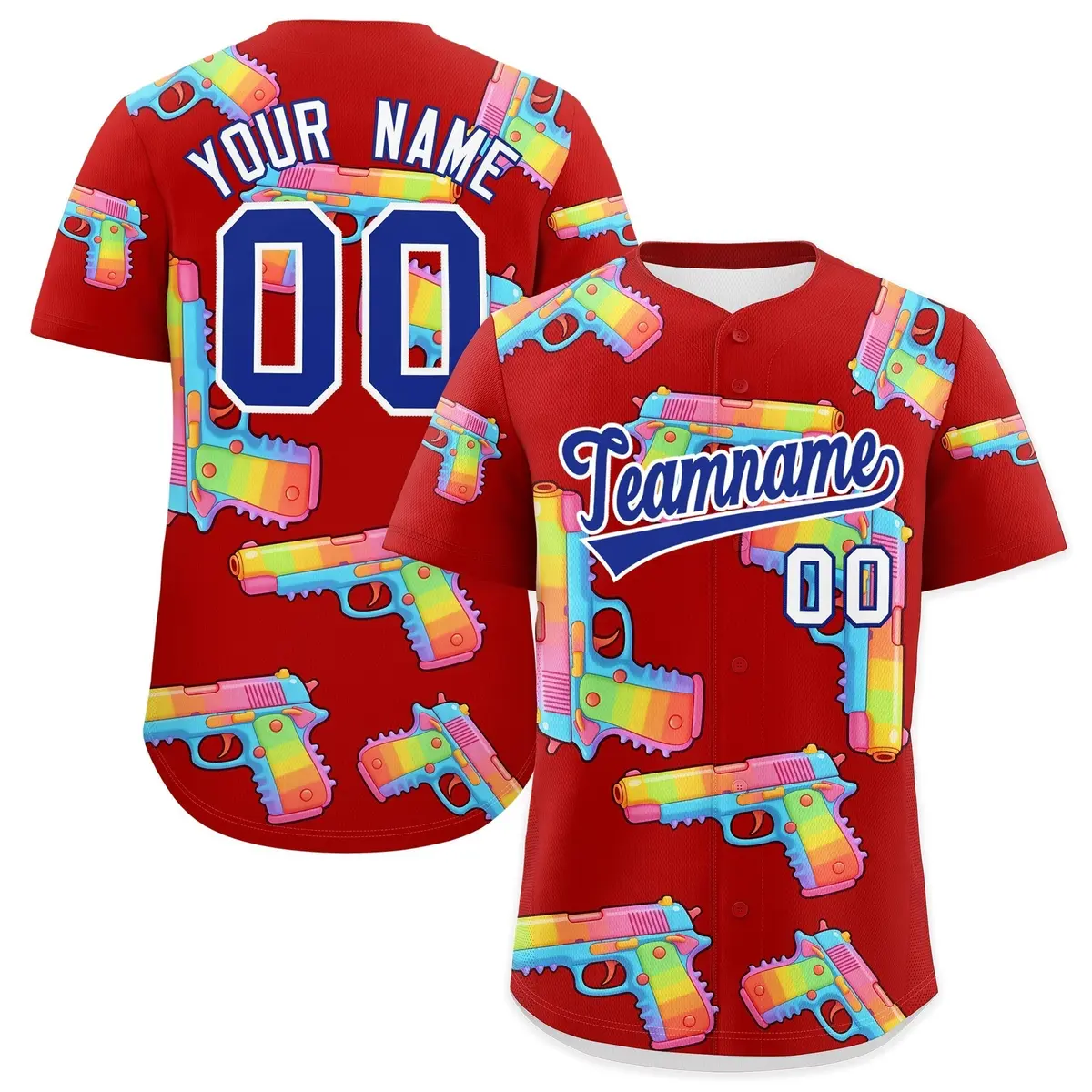 Red Royal Blue Sugar-Coated Firepower Graffiti Baseball Jersey