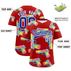 Red Royal Blue Sugar-Coated Firepower Graffiti Baseball Jersey 2