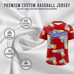 Red Royal Blue Sugar-Coated Firepower Graffiti Baseball Jersey 3