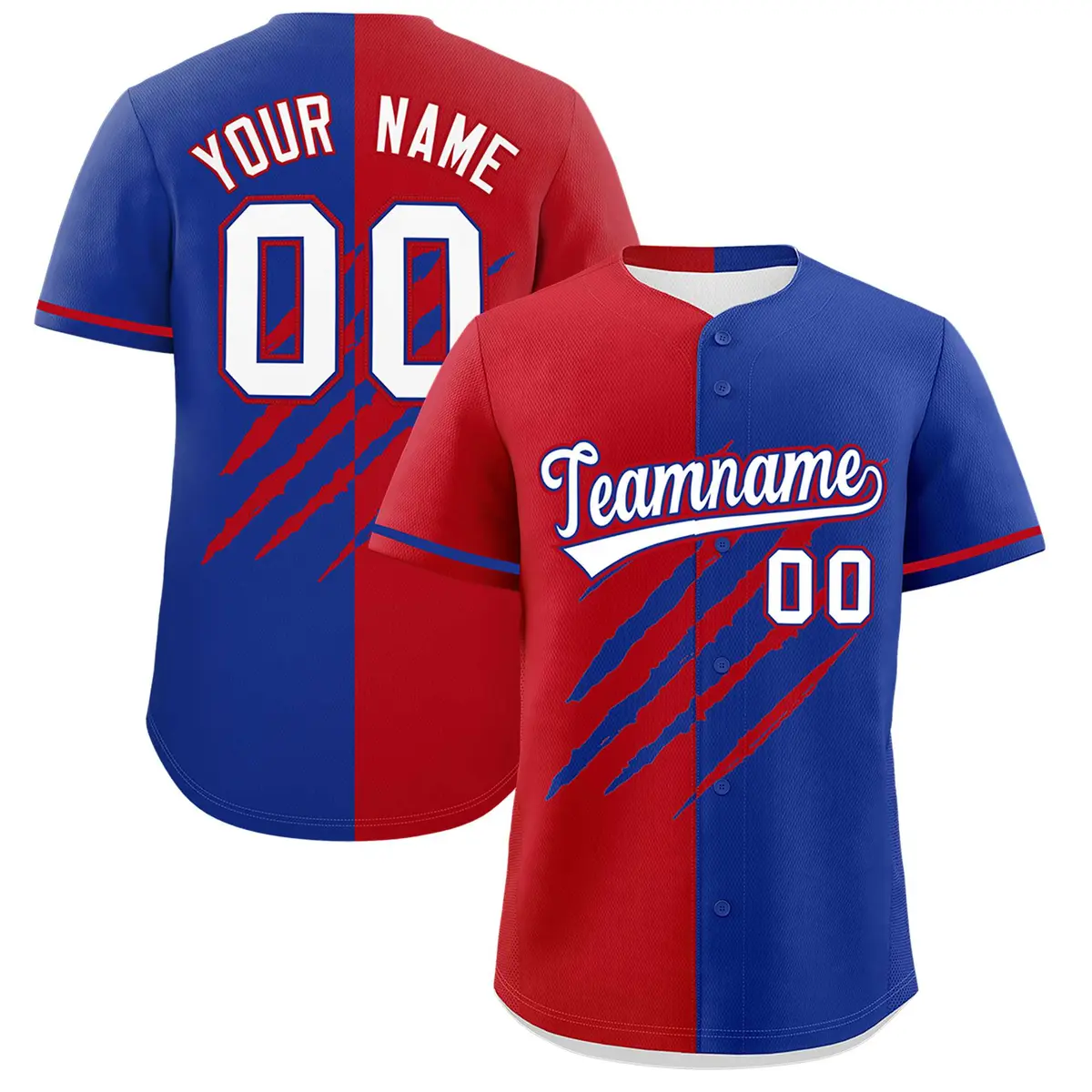 Red Royal Blue Tiger Claw Scratch Split Baseball Jersey