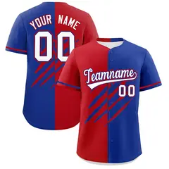 Red Royal Blue Tiger Claw Scratch Split Baseball Jersey 1