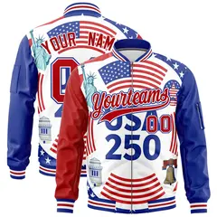 Red Royal Blue White American Flag Full Zip Independence Day Jacket