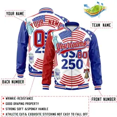 Red Royal Blue White American Flag Full Zip Independence Day Jacket 2