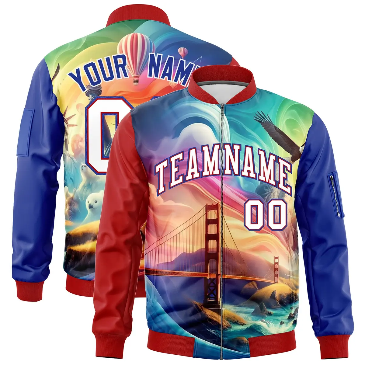 Red Royal Blue White American Flag Full Zip Independence Day Jacket