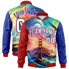 Red Royal Blue White American Flag Full Zip Independence Day Jacket