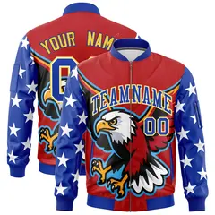 Red Royal Blue White American Flag Full Zip Independence Day Jacket