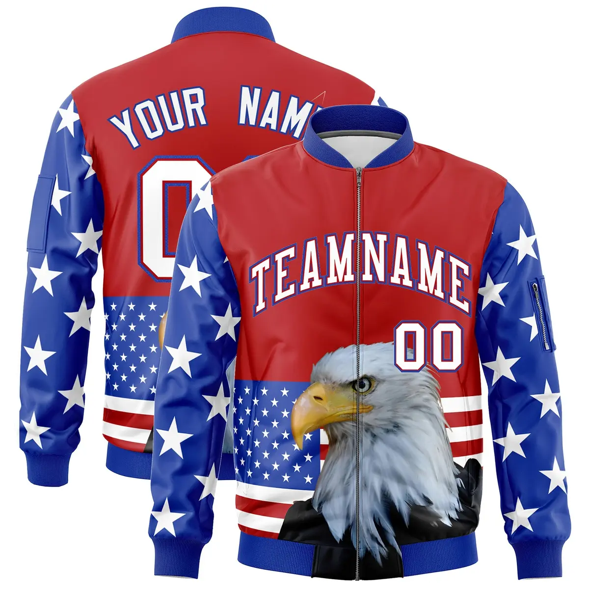 Red Royal Blue White American Flag Full Zip Independence Day Jacket