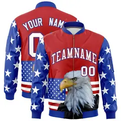 Red Royal Blue White American Flag Full Zip Independence Day Jacket