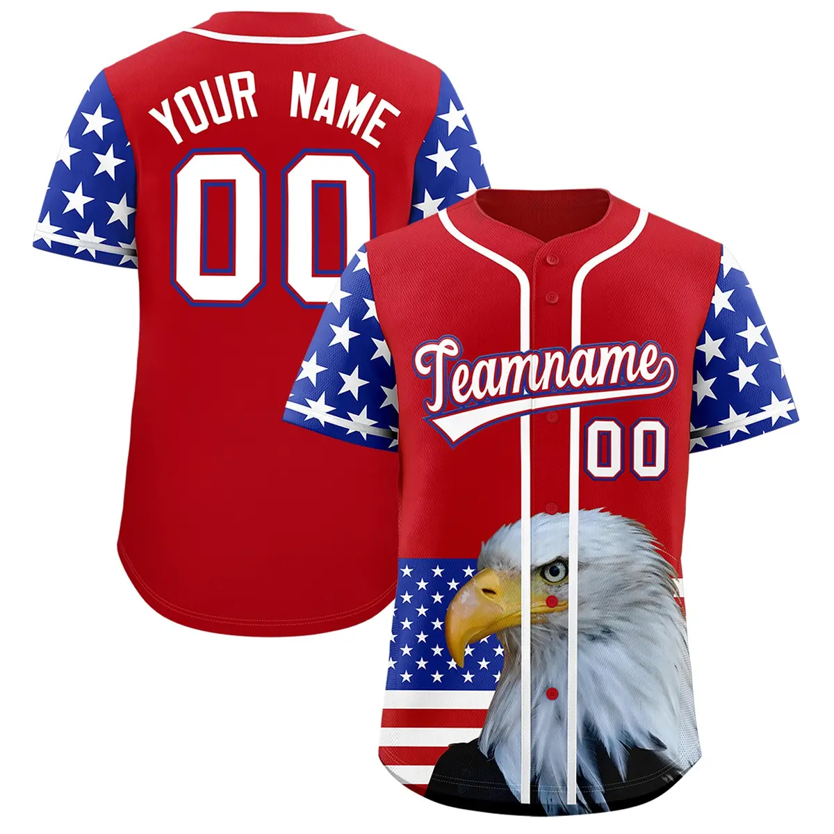 Red Royal Blue White American Flag Graffiti Split Independence Day Baseball Jersey