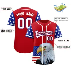 Red Royal Blue White American Flag Graffiti Split Independence Day Baseball Jersey 2