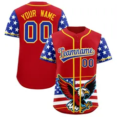 Red Royal Blue White American Flag Graffiti Split Independence Day Baseball Jersey