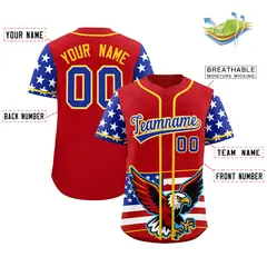 Red Royal Blue White American Flag Graffiti Split Independence Day Baseball Jersey 2
