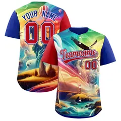 Red Royal Blue White American Flag Graffiti Split Independence Day Baseball Jersey