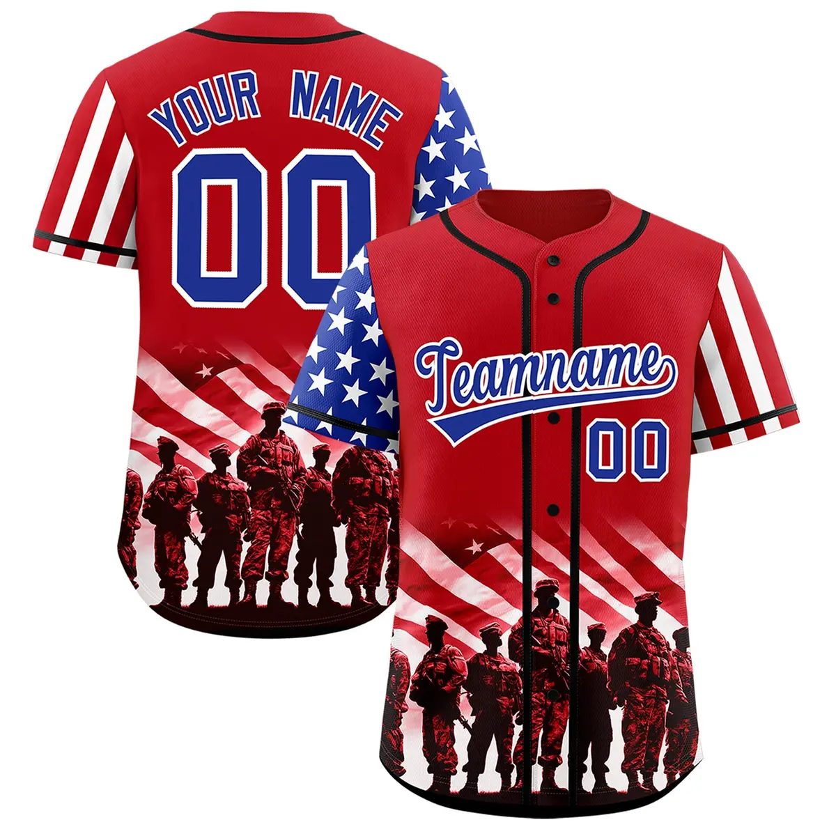 Red Royal Blue White American Flag Graffiti Split Independence Day Baseball Jersey
