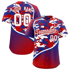 Red Royal Blue White Camo Gradient Fashion Baseball Jersey 1