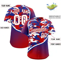 Red Royal Blue White Camo Gradient Fashion Baseball Jersey 2