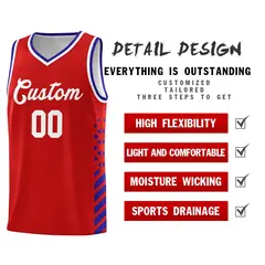 Red Royal Blue White Diamond Stripe Side Basketball Jersey 2